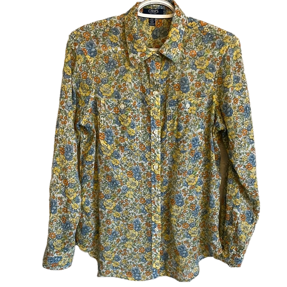 Chaps Yellow and Blue Floral Blouse